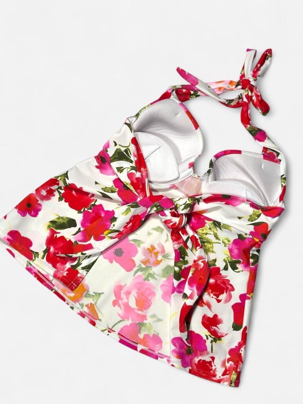 Vintage Y2K Tankini, Push Up Floral Halter Tie Back, Baby Doll, Size Small - Picture 3 of 5